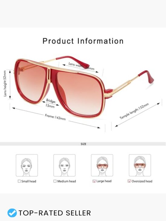 Oversized Retro Aviator Square Sunglasses Y2K Metal Frame UV Protection main image 4